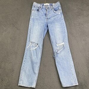 Denim Forum Jeans Womens 26 Blue The Arlo High Rise Straight Distressed 28L